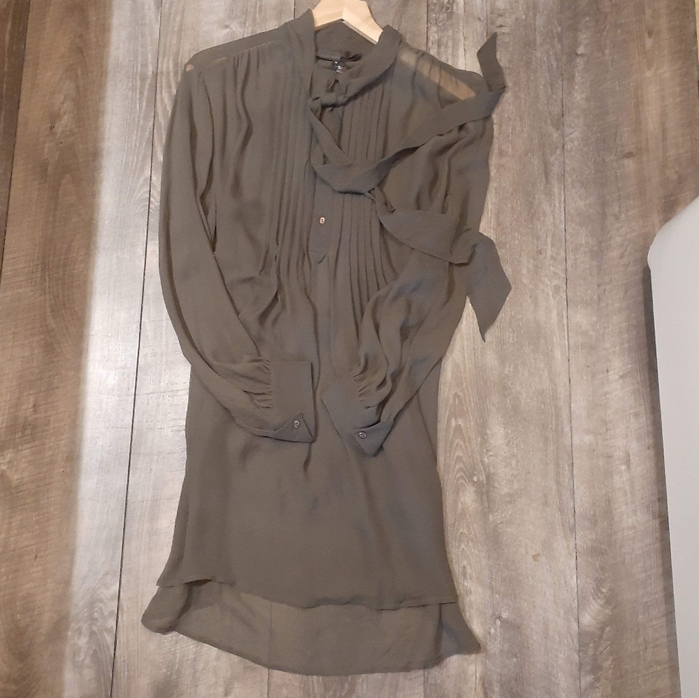 Fremont Shirt Dress | 100% Silk | Tuxedo Style | with Necktie | Size M